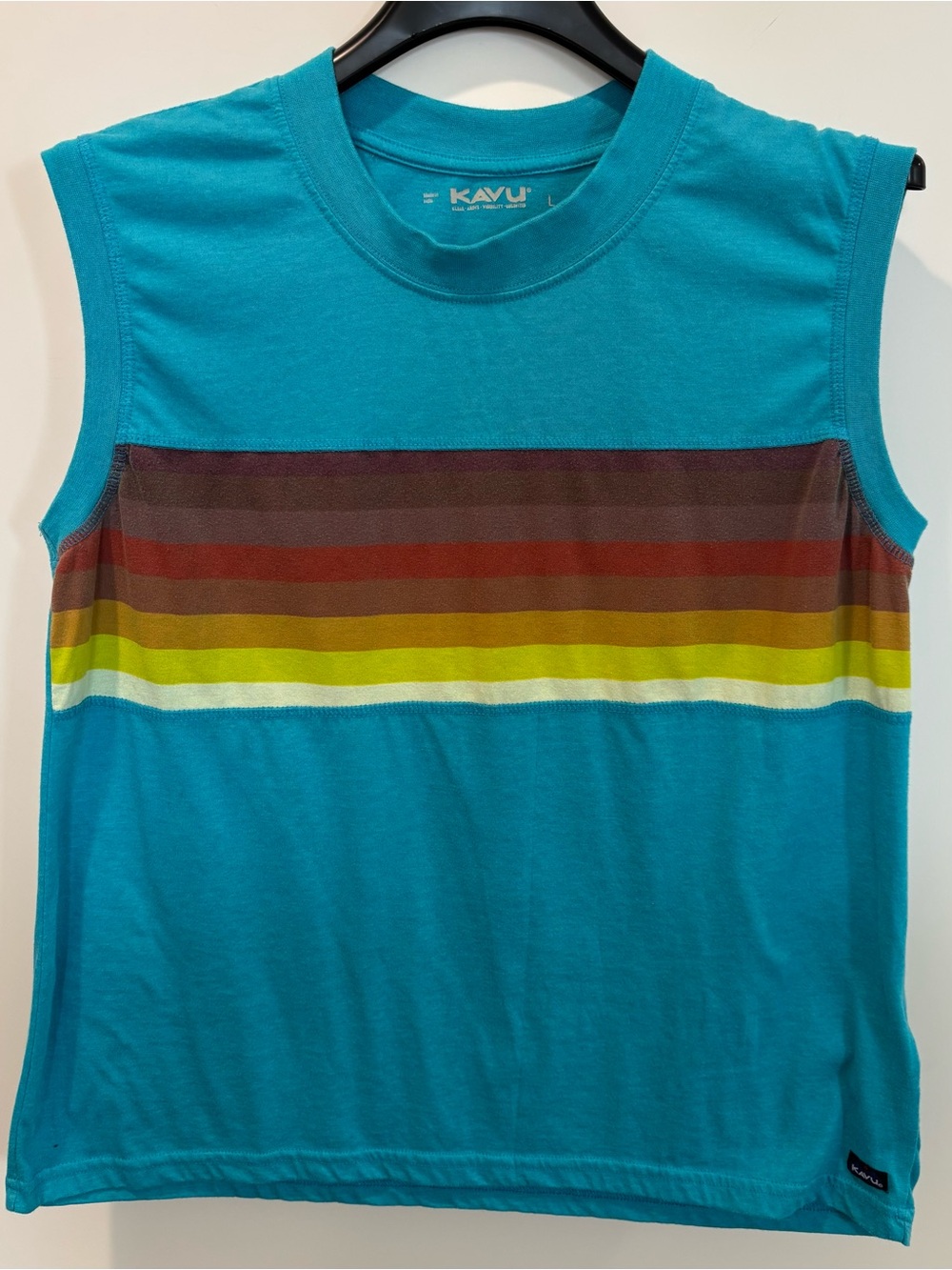 Kavu Tuva Blue Muscle Tee w/ Multicolor Stripe Size Large